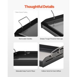 carbon steel griddle, 24x16 inch universal flat top rectangular plate, gas grill griddle for bbq grill, teppanyaki, portable family cookware with handle, for camping tailgating party