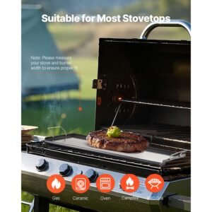 carbon steel griddle, 32x14 inch universal flat top rectangular plate, gas grill griddle for bbq grill, teppanyaki, portable family cookware with handle, for camping tailgating party