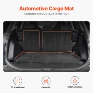 cargo mats compatible with toyota rav4 2019 2024, custom fit tpe cargo liner set for suvs, trunk and rear back seat protector replacement, black, trunk mat and backrest mats