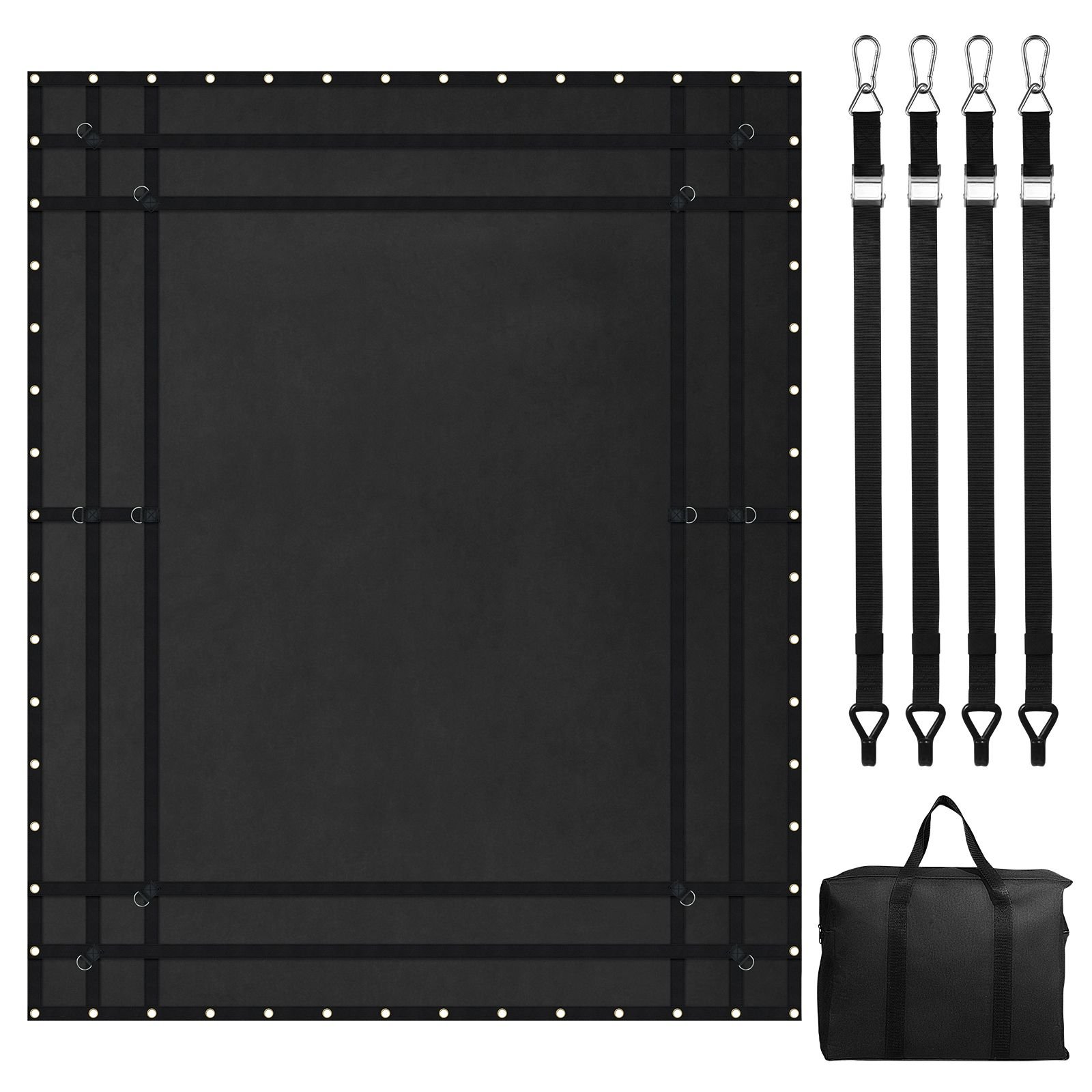 cargo net, 120 in x 105 in, heavy duty truck cargo net for truck bed, 4 adjustable straps with carabiners and rubber coated hooks, durable, suitable for pickup, jeep, truck, suv, boat (black)
