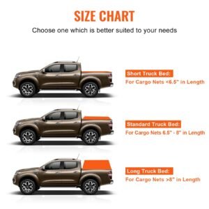 cargo net, 120 in x 105 in, heavy duty truck cargo net for truck bed, 4 adjustable straps with carabiners & s hooks, wear resistant & weather proof, suitable for pickup, truck, jeep, suv, boat