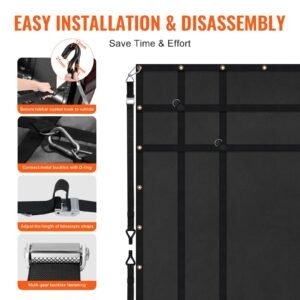 cargo net, 72 in x 57 in, heavy duty truck cargo net for truck bed, 4 adjustable straps with carabiners and rubber coated hooks, durable, suitable for pickup, jeep, truck, suv, boat (black)