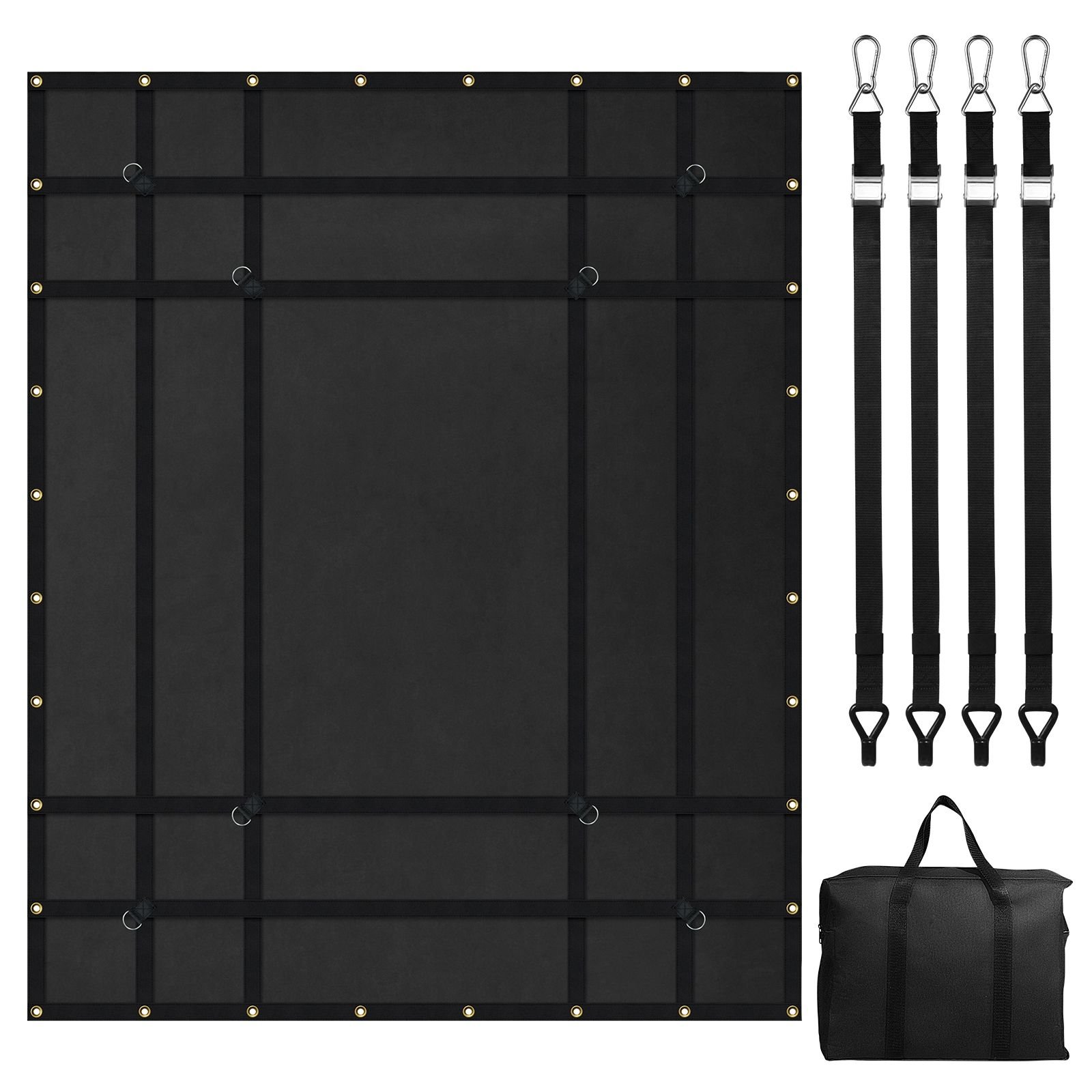 cargo net, 72 in x 57 in, heavy duty truck cargo net for truck bed, 4 adjustable straps with carabiners and rubber coated hooks, durable, suitable for pickup, jeep, truck, suv, boat (black)
