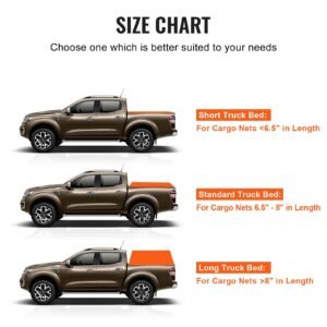 cargo net, 72 in x 57 in, heavy duty truck cargo net for truck bed, 4 adjustable straps with carabiners & s hooks, wear resistant & weather proof, suitable for pickup, truck, jeep, suv, boat