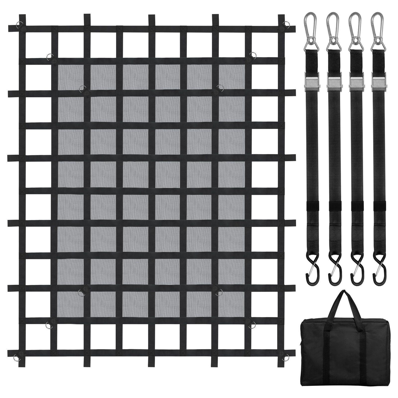 cargo net, 72 in x 57 in, heavy duty truck cargo net for truck bed, 4 adjustable straps with carabiners & s hooks, wear resistant & weather proof, suitable for pickup, truck, jeep, suv, boat
