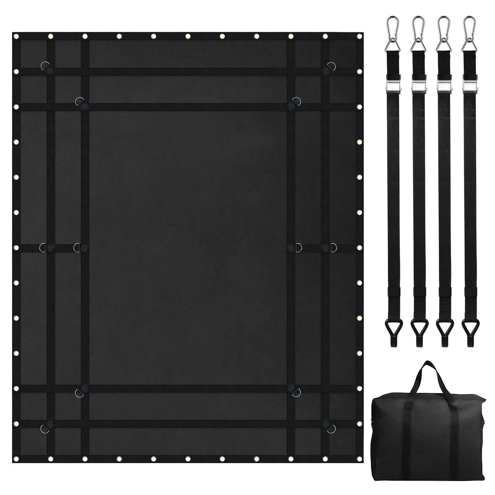 cargo net, 96 in x 81 in, heavy duty truck cargo net for truck bed, 4 adjustable straps with carabiners and rubber coated hooks, durable, suitable for pickup, jeep, truck, suv, boat (black)