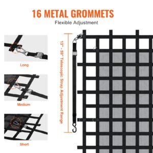 cargo net, 96 in x 81 in, heavy duty truck cargo net for truck bed, 4 adjustable straps with carabiners & s hooks, wear resistant & weather proof, suitable for pickup, truck, jeep, suv, boat