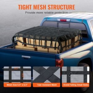 cargo net, 96 in x 81 in, heavy duty truck cargo net for truck bed, 4 adjustable straps with carabiners & s hooks, wear resistant & weather proof, suitable for pickup, truck, jeep, suv, boat