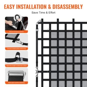 cargo net, 96 in x 81 in, heavy duty truck cargo net for truck bed, 4 adjustable straps with carabiners & s hooks, wear resistant & weather proof, suitable for pickup, truck, jeep, suv, boat