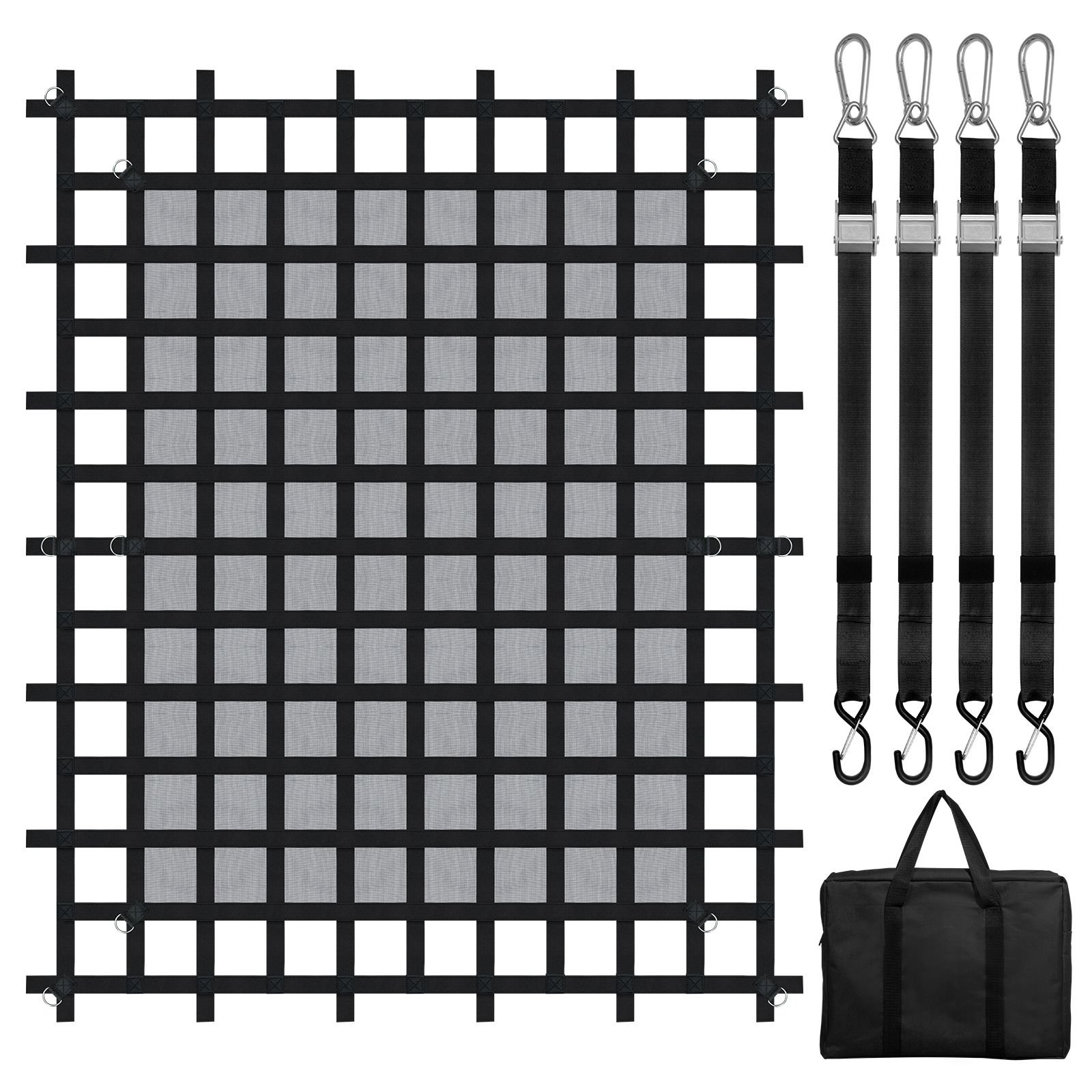 cargo net, 96 in x 81 in, heavy duty truck cargo net for truck bed, 4 adjustable straps with carabiners & s hooks, wear resistant & weather proof, suitable for pickup, truck, jeep, suv, boat