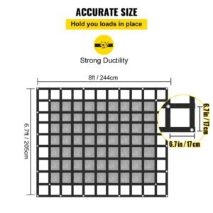 cargo net with mesh, 8' x 6.7' cargo net for pickup truck bed, heavy duty cargo nets with cam buckles & s hooks & cross strap, truck bed cargo net for trailer suv jeeps(96" x 80")