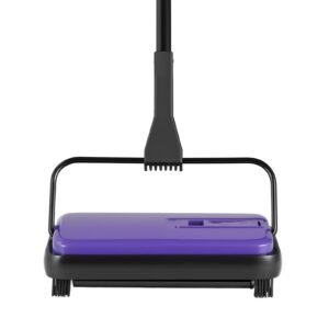 carpet sweeper manual, floor sweeper with 300 ml dustbin capacity easy to empty, 6.7 inch cleaning width for home office carpets pet hair dust, purple