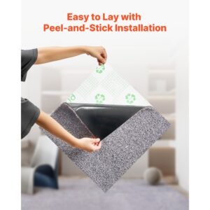 carpet tiles 18x18 inch, 10 pack carpet square rug detachable & damage free, self adhesive home floor soft plush padded for 22.5sq.ft coverage, easy diy for living room & bedroom, gray
