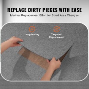 carpet tiles peel and stick, 24' x 24' squares self adhesive carpet floor tile, soft padded carpet tiles, easy install diy for bedroom living room indoor outdoor (9tiles, light gray)