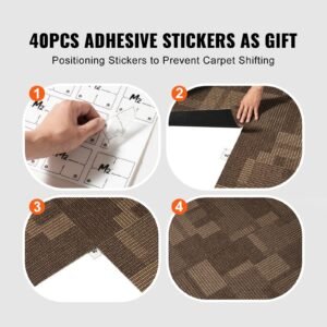 carpet tiles reusable, 24"x 24"carpet squares with padding attached, soft padded carpet tiles, easy install diy for bedroom living room (24tiles, mixed brown)