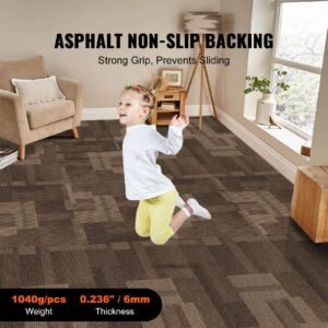 carpet tiles reusable, 24"x 24"carpet squares with padding attached, soft padded carpet tiles, easy install diy for bedroom living room (24tiles, mixed brown)