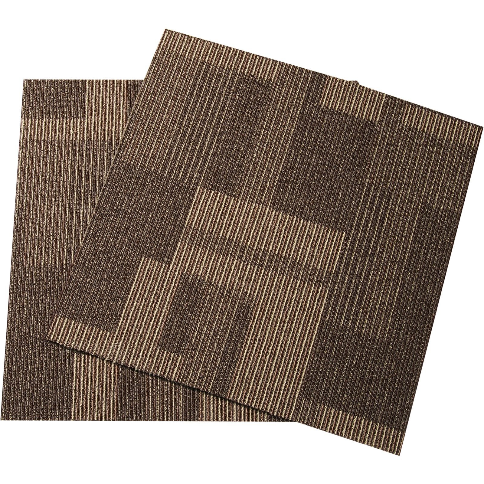 carpet tiles reusable, 24"x 24"carpet squares with padding attached, soft padded carpet tiles, easy install diy for bedroom living room (24tiles, mixed brown)