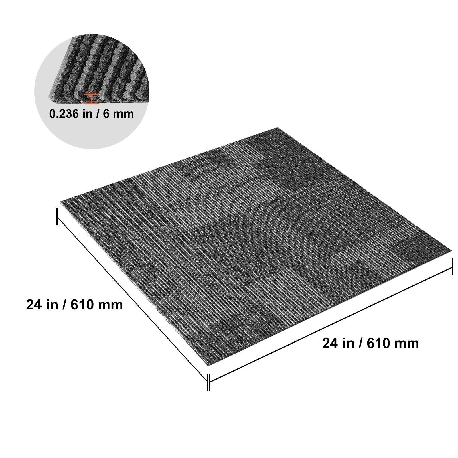 carpet tiles reusable, 24"x 24"carpet squares with padding attached, soft padded carpet tiles, easy install diy for bedroom living room (24tiles, mixed gray)
