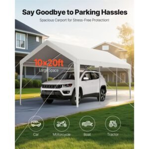 carport, 10 x 20 ft outdoor car canopy, potable carport, heavy duty galvanized car shelter, uv resistant & water resistant, all season protection, storage shed for boat motorcycle white