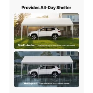 carport, 10 x 20 ft outdoor car canopy, potable carport, heavy duty galvanized car shelter, uv resistant & water resistant, all season protection, storage shed for boat motorcycle white