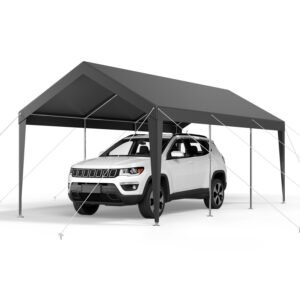 carport, 10 x 20 ft outdoor car canopy, potable carport, heavy duty galvanized car shelter, uv resistant & water resistant, all season protection, storage shed for car boat motorcycle grey