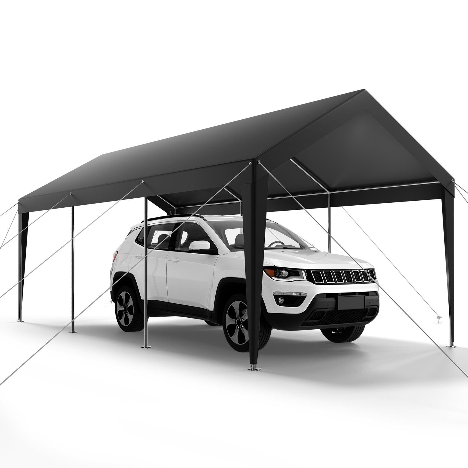 carport, 10 x 20 ft outdoor car canopy, potable carport, heavy duty galvanized car shelter, uv resistant & water resistant, all season protection, storage shed for car boat motorcycle grey