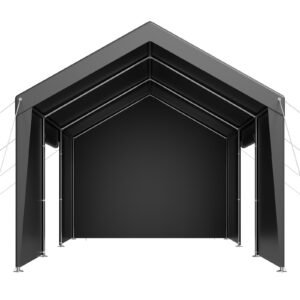 Carport, 10 x 20 FT Outdoor Car Canopy, Potable Carport with Removable Sidewalls & Door, Heavy Duty Car Shelter, UV-Resistant & Water-Resistant, All-Season Protection for Automobile Boat Grey