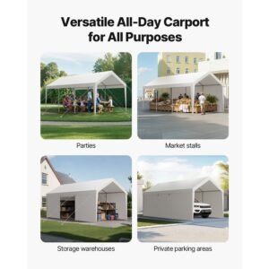 carport, 10 x 20 ft outdoor car canopy, potable carport with removable sidewalls & door, heavy duty car shelter, uv resistant & water resistant, all season protection for automobile boat white