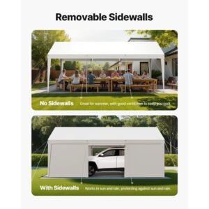 carport, 10 x 20 ft outdoor car canopy, potable carport with removable sidewalls & door, heavy duty car shelter, uv resistant & water resistant, all season protection for automobile boat white