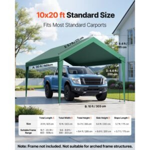 carport replacement canopy, 10 x 20 ft potable garage tent top tarp, uv resistant & waterproof car shelter tarp, heavy duty car port cover with ball buggees, dark green, frame not included