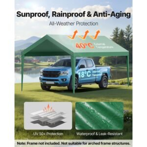 carport replacement canopy, 10 x 20 ft potable garage tent top tarp, uv resistant & waterproof car shelter tarp, heavy duty car port cover with ball buggees, dark green, frame not included
