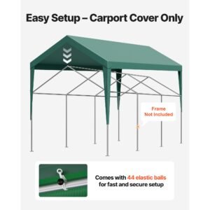 carport replacement canopy, 10 x 20 ft potable garage tent top tarp, uv resistant & waterproof car shelter tarp, heavy duty car port cover with ball buggees, dark green, frame not included