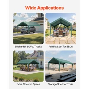 carport replacement canopy, 10 x 20 ft potable garage tent top tarp, uv resistant & waterproof car shelter tarp, heavy duty car port cover with ball buggees, dark green, frame not included