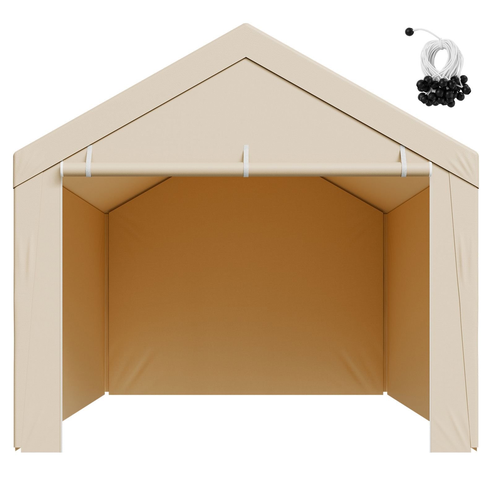 carport replacement canopy, 10 x 20 ft potable garage tent top tarp with sidewalls, uv resistant & waterproof, heavy duty car shelter tarp with ball buggees, beige, frame not included