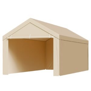 carport replacement canopy, 10 x 20 ft potable garage tent top tarp with sidewalls, uv resistant & waterproof, heavy duty car shelter tarp with ball buggees, beige, frame not included