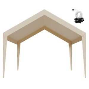 Carport Replacement Canopy, 12 x 20 ft Potable Garage Tent Top Tarp, UV-Resistant & Waterproof Car Shelter Tarp, Heavy Duty Car Port Cover with Ball Buggees, Beige, Frame Not Included
