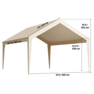 carport replacement canopy, 12 x 20 ft potable garage tent top tarp, uv resistant & waterproof car shelter tarp, heavy duty car port cover with ball buggees, beige, frame not included