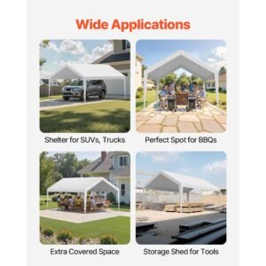 carport replacement canopy, 12 x 20 ft potable garage tent top tarp, uv resistant & waterproof car shelter tarp, heavy duty car port cover with ball buggees, white, frame not included