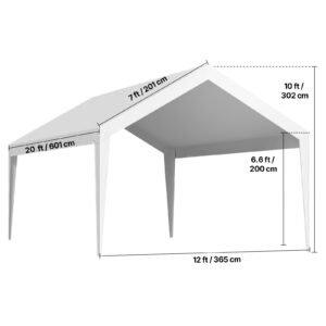 carport replacement canopy, 12 x 20 ft potable garage tent top tarp, uv resistant & waterproof car shelter tarp, heavy duty car port cover with ball buggees, white, frame not included