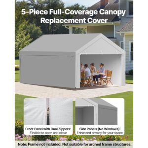 carport replacement canopy, 12 x 20 ft potable garage tent top tarp with sidewalls, uv resistant & waterproof, heavy duty car shelter tarp with ball buggees, grey, frame not included