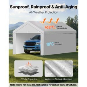 carport replacement canopy, 12 x 20 ft potable garage tent top tarp with sidewalls, uv resistant & waterproof, heavy duty car shelter tarp with ball buggees, grey, frame not included