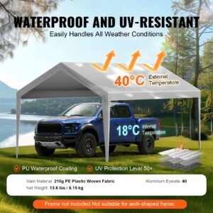 carport replacement canopy cover 10 x 20 ft, garage top tent shelter tarp heavy duty waterproof & uv protected, easy installation with ball bungees,grey (only top cover, frame not include)