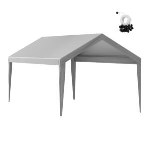 Carport Replacement Canopy Cover 10 x 20 ft, Garage Top Tent Shelter Tarp Heavy-Duty Waterproof & UV Protected, Easy Installation with Ball Bungees,Grey (Only Top Cover, Frame Not Include)
