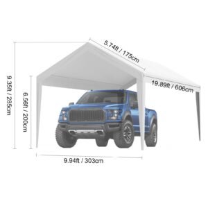 carport replacement canopy cover 10 x 20 ft, garage top tent shelter tarp heavy duty waterproof & uv protected, easy installation with ball bungees,white (only top cover, frame not include)