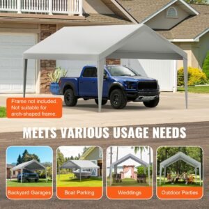 carport replacement canopy cover 12 x 20 ft, garage top tent shelter tarp heavy duty waterproof & uv protected, easy installation with ball bungees,grey (only top cover, frame not include)