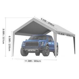 carport replacement canopy cover 12 x 20 ft, garage top tent shelter tarp heavy duty waterproof & uv protected, easy installation with ball bungees,grey (only top cover, frame not include)
