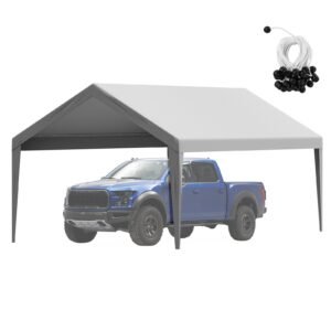 carport replacement canopy cover 12 x 20 ft, garage top tent shelter tarp heavy duty waterproof & uv protected, easy installation with ball bungees,grey (only top cover, frame not include)