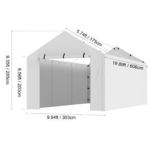 carport replacement canopy cover side wall 10 x 20 ft, garage tent shelter tarp heavy duty waterproof & uv protected, easy installation with ball bungees,white (top and frame not included)