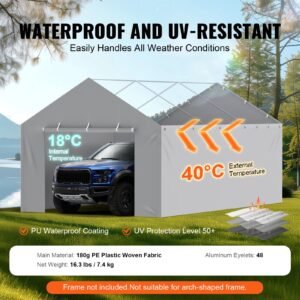 carport replacement canopy cover side wall 12 x 20 ft, garage tent shelter tarp heavy duty waterproof & uv protected, easy installation with ball bungees,grey (top and frame not included)