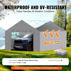 carport replacement canopy cover side wall 13 x 20 ft, garage tent shelter tarp heavy duty waterproof & uv protected, easy installation with ball bungees,grey (top and frame not included)